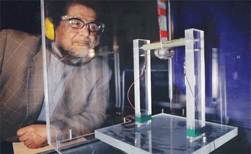 Saddoughi in his lab with a synthetic jet actuator.
