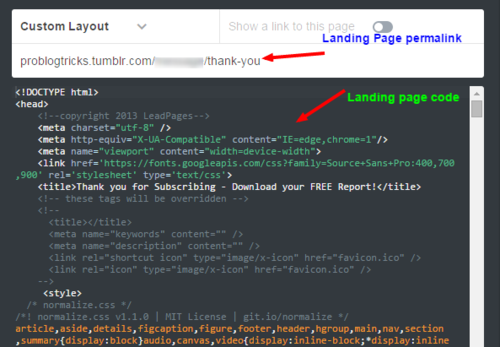 tumblr landing page html code