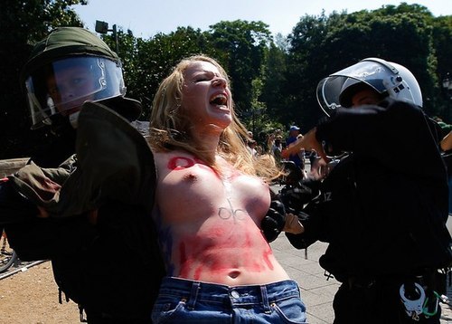 Ukrainian women protest topless