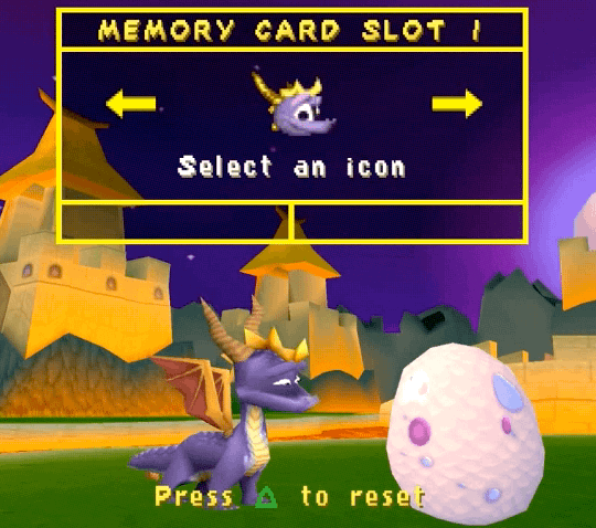 gif of the select an icon for a new save file screen from spyro 3 year of the dragon.