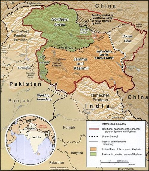 Map of pakistani and indian territory in 1960