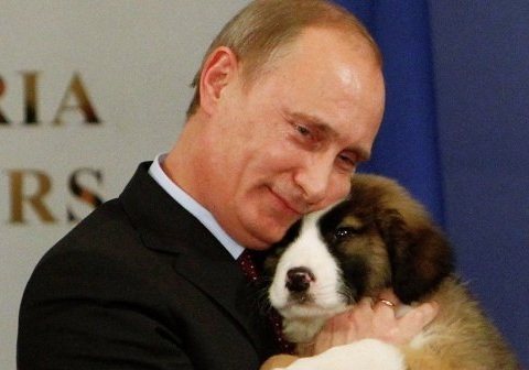 Vlad Putin hugs a puppy