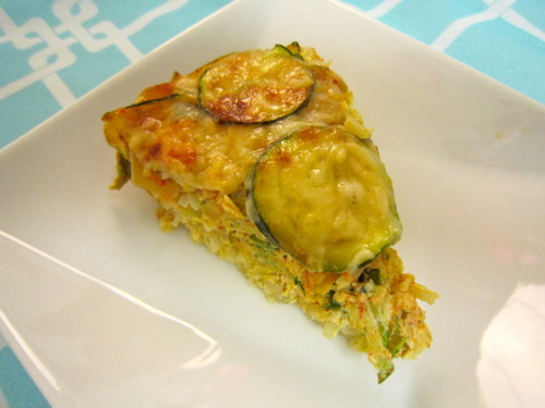 Zucchini and Kimchi Quiche with a Brown Rice Crust!